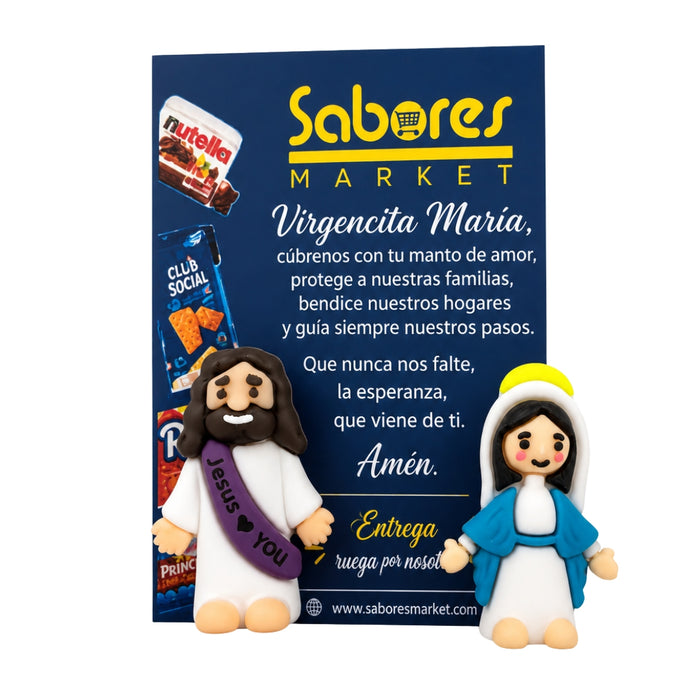 Jesús y María – Figuras Religiosas con Oración - Set de 2
