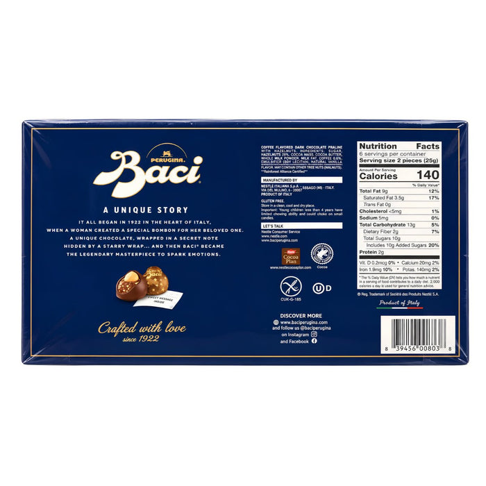 Baci Bombones de chocolate oscuro con avellanas y relleno de café 150g - Sabores Market