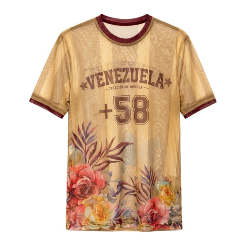 Camiseta Mesh de Venezuela - Beige +58 Rosas - Sabores Market