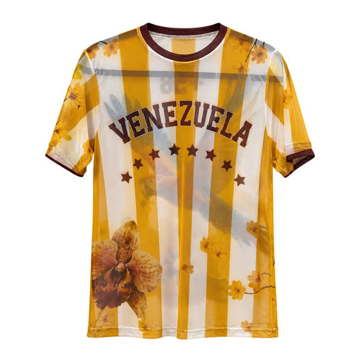 Camiseta Mesh de Venezuela - Rayas Amarillas Orquídea - Sabores Market