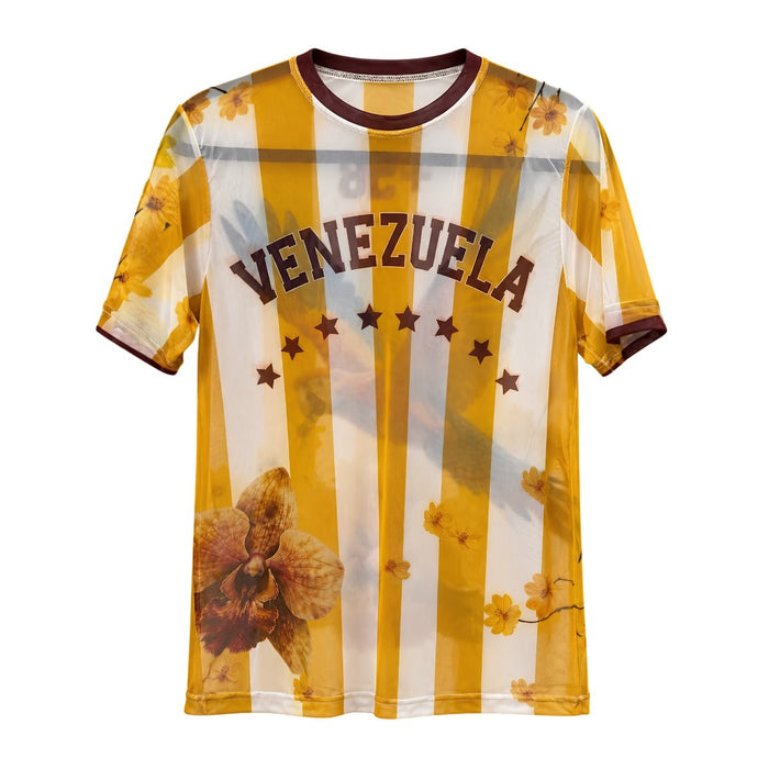 Camiseta Mesh de Venezuela - Rayas Amarillas Orquídea - Sabores Market