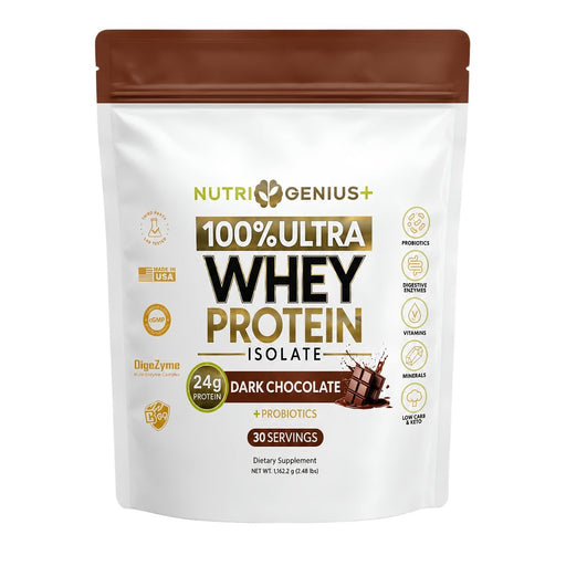Nutri Genius+ Proteina Whey Protein Isolate Chocolate Oscuro 2.48 lb - Sabores Market
