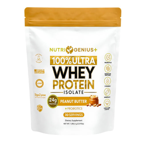 Nutri Genius+ Proteina Whey Protein Isolate Mantequilla de Mani 2.48 lb - Sabores Market