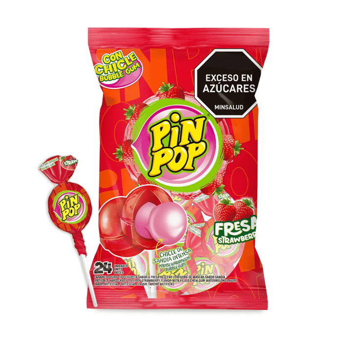 Pin Pop Fresa - 24 Unidades - Sabores Market