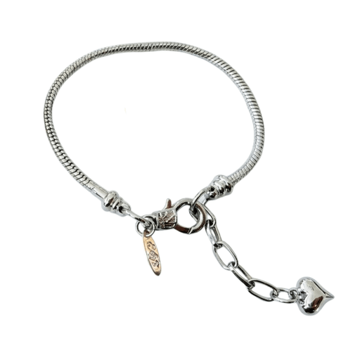 Pulsera de Cadena de Serpiente Plateada con Dije de Corazón - Sabores Market