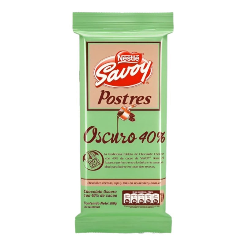 Savoy Postres Chocolate Oscuro 40% 200g - Sabores Market