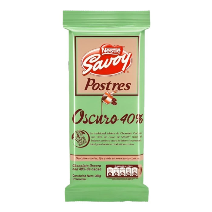 Savoy Postres Chocolate Oscuro 40% 200g - Sabores Market