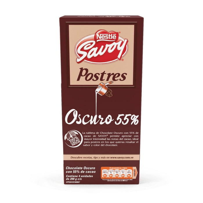 Savoy Chocolate Oscuro 55% Box - 4 Unidades - Sabores Market